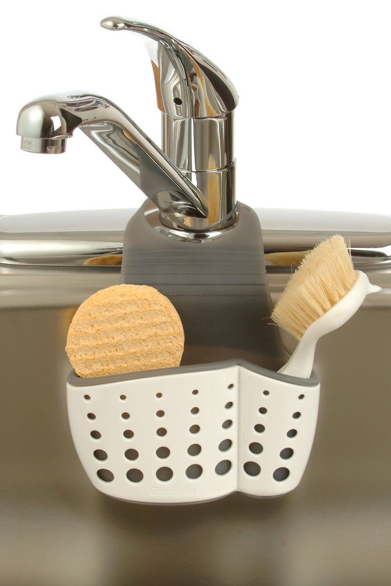 Casabella Sink Sider Faucet Caddy Sponge Holder,White & Grey - Image 2